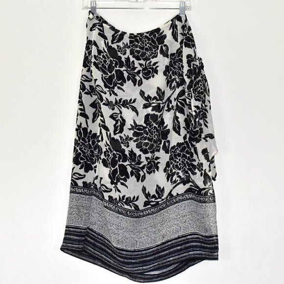 Talbots Petites All Season Silk Wool Overlay Navy Blue Cream Midi Skirt Size 14 - Picture 1 of 9